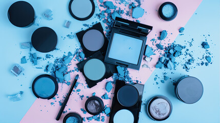 Boxes with mascara on a blue background