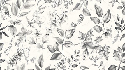 Botanical nature leaf and flower pattern vintage style background illustration design.	
