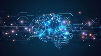 Obraz premium Digital Technology: A 3D vector illustration of a digital brain, with circuitry and connections