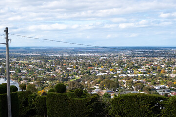 Elevated view of Geelong’s suburban neighbourhood with many Australian homes and houses. Concept of real estate housing market in regional Australia, skyline of suburbs. Wandana Heights, Australia