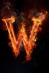 Fototapeta na wymiar Fire letter W made of burning letters on black background