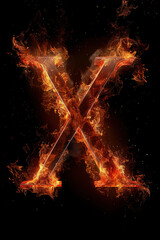 Fire letter X made of burning letters on black background