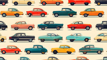 Seamless pattern of various cars on white background