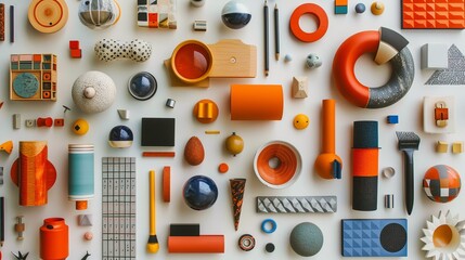 Geometric Patterns: An overhead shot of a tabletop covered with various objects