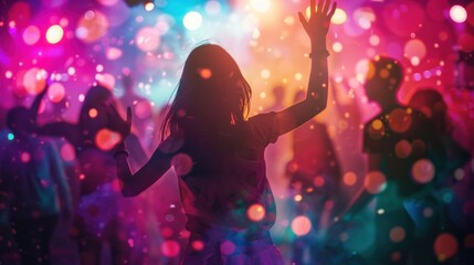 Vibrant disco club with pulsating music and energetic partygoers.