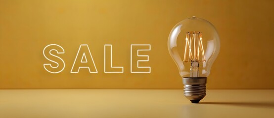 yellow great discount sale background. Illustration of large SALE word with incandescent light bulbs