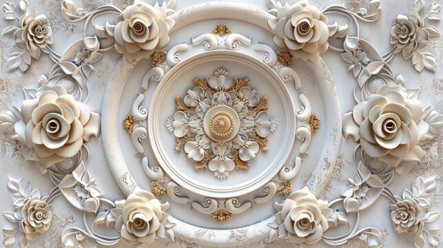 3D wallpaper featuring a stretch ceiling decoration model with a mandala.