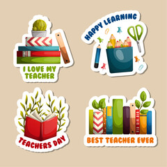 stationery illustration, teachers day sticker set