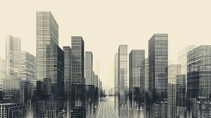 Grid Structure: A vector illustration of a city skyline - obrazy, fototapety, plakaty