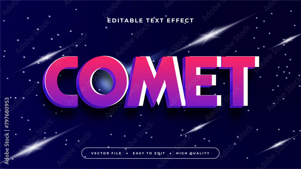 Wall mural blue and purple violet comet 3d editable text effect - font style