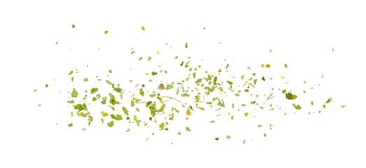 Chopped dry parsley leaves, pile isolated on white background, top view