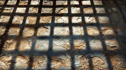 Grid Texture: A photo of a metal grid casting a shadow on a concrete surface - obrazy, fototapety, plakaty