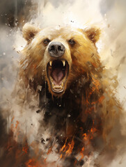 Fototapeta premium strong bear Spanish brown huge animal powerful wild watercolor