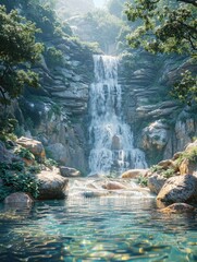 Naklejka premium Waterfalls in the valley