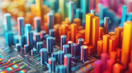Obraz premium circuit board with rainbow colored 3d bars