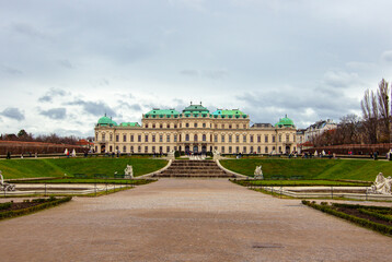 Upper Belvedere palace in Vienna, Austria. Now here is museum with masterpieces by Klimt, Schiele, Funke, Messerschmidt and van Gogh. - obrazy, fototapety, plakaty