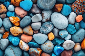 full small sea stone pebble background. Multicolored abstract beach nature pattern