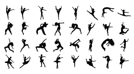 Set of 32 Dancer Poses Silhouette, modern dancer silhouette, Silhouettes of People, Set of Silhouettes of people, Female Dancer Silhouette, Ballet Dancer Silhouette