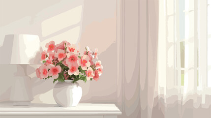 Begonia flowers and stylish decor on bedside table 