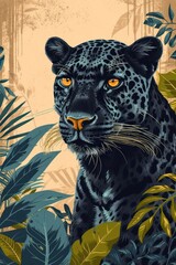 flat illustration of black leopard with calming colors
