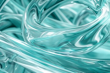 Abstract geometric turquoise background with glass spiral tubes, flow clear fluid with dispersion and refraction effect, crystal composition of flexible twisted pipes, modern 3d wallpaper, design elem