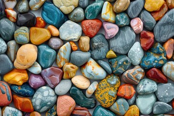 full small sea stone pebble background. Multicolored abstract beach nature pattern