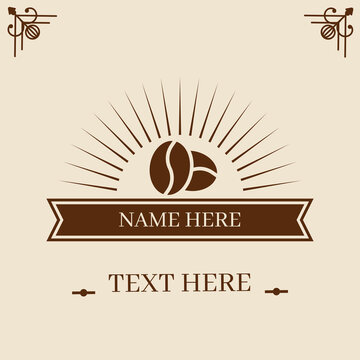 Coffee or cafe sign logo template, space for brand name, light background