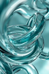 Abstract geometric turquoise background with glass spiral tubes, flow clear fluid with dispersion and refraction effect, crystal composition of flexible twisted pipes, modern 3d wallpaper, design elem