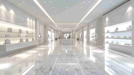 A Spacious White Retail Environment Featuring Blank Displays Ready for Customization