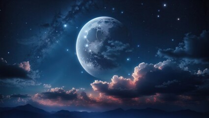 Fototapeta na wymiar view of a sky with moon and shing stars