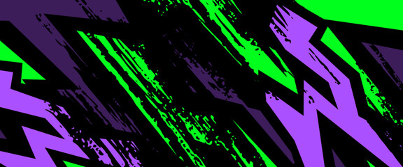 Green black and purple violet vector illustration abstract banner speed sport style with geometric. Graphic abstract stripe racing banner design for wrap vehicle, race car, rally, adventure and livery