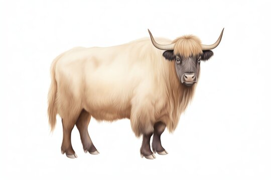 A drawing watercolor Yak  A longhaired bovid found in the Himalayan region of South Central Asia