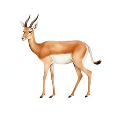 antelope, graceful antelope cartoon drawing on isolated white background, water color style,