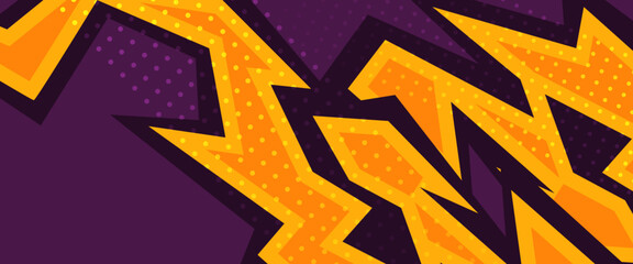 Orange black and purple violet vector abstract flat shapes sport banner with speeds sport style. Graphic abstract stripe racing banner kit designs for wrap vehicle, race car, rally, adventure, livery