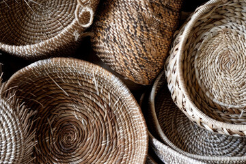 The intricate weave patterns of woven baskets made from materials like rattan, wicker, or seagrass. Woven basket textures offer a rustic yet refined backdrop with a touch of natural charm. 