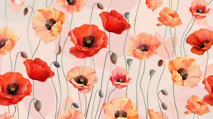 Poppy pattern on pale pink background.