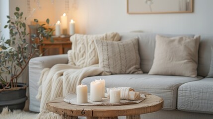 Fototapeta na wymiar Cozy Apartment Living Room with Modern Boho Aesthetic