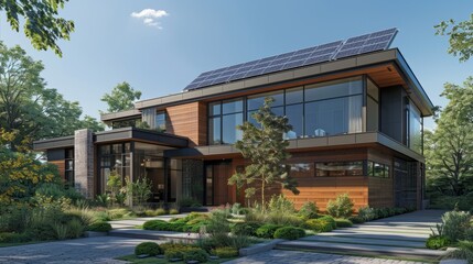 Fototapeta na wymiar A Modern Home Powered by Solar Energy Showcases Eco-Friendly Living