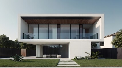 modern house with garden and windows, Modern architecture housed in a white, contemporary structure