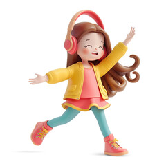 3D cute girl character dancing through headphones
