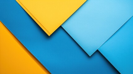 Abstract color papers geometry flat lay composition background with blue and yellow tones.