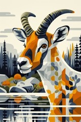 flat illustration of ibex with calming colors