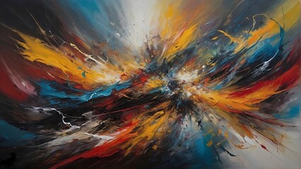 An array of swirling colors, jagged lines, and distorted shapes collide in a mesmerizing display of disorder and conflict.