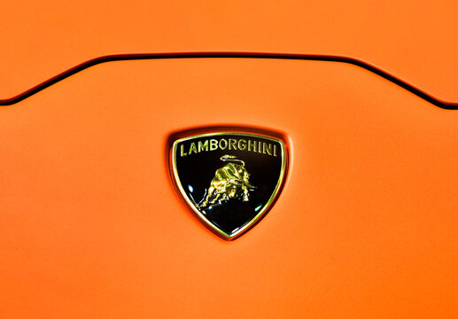 NONTHABURI - MARCH 29,2017: Close up Lamborghini logo on displayed car on The 38th Bangkok International Thailand Motor Show in Nonthaburi, Thailand.