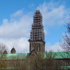 The bell tower on an old cathedral