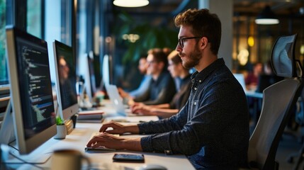 Programmers showcasing their journey from coding beginners to experienced developers through a series of candid photos. Copy Space