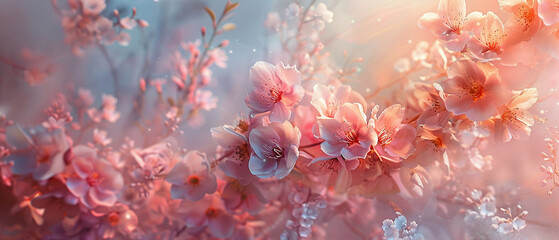 A beautiful spring landscape with cherry blossoms in full bloom
