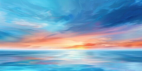 Obraz premium Serene Bliss: A Coastal Panorama of Sunset, Colorful Sky, and Gentle Foam Waves