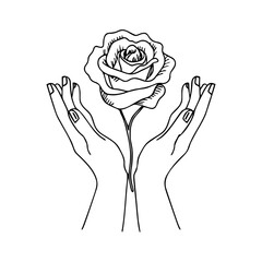 Vector modern minimalism set of hand drawning illustration sketch one line art abstract face portrait and hand with rose flower handmade pattern for design card banner background
