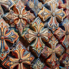 Fototapeta premium Vibrant Multicolored Crosses Abstract Object Collection for Creative Projects
